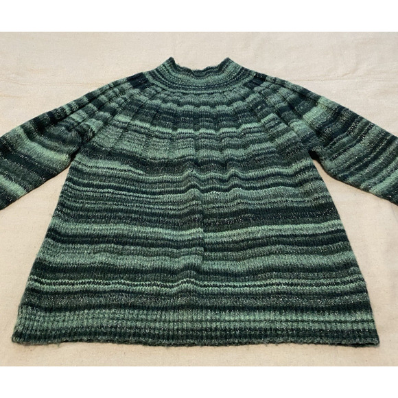 Knox Rose Womens Sweater Size 2XL Boho Green Striped Mock Neck Festival Sweater - Picture 3 of 13